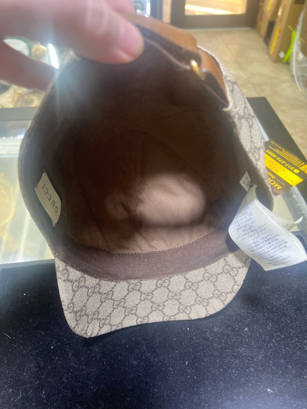 Gucci Beige GG Monogram Baseball Cap with Red BOUTIQUE Script - Picture 10 of 11